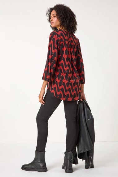 Roman Red Geometric Print Stretch Blouse