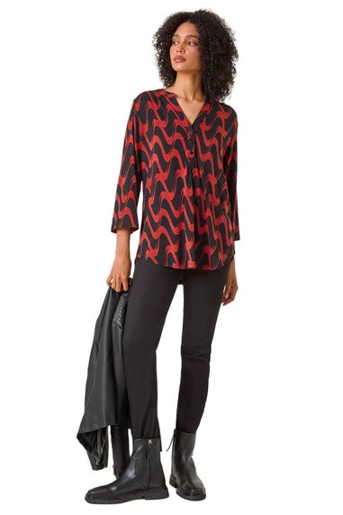 Roman Red Geometric Print Stretch Blouse