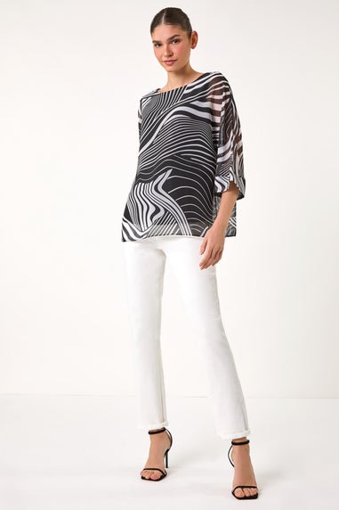 Roman Black Linear Print Overlay Top