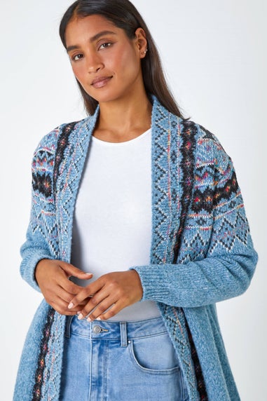 Roman Light Blue Fringed Hem Longline Cardigan