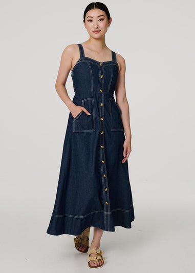 Izabel London Blue Denim Fit & Flare Midi Dress