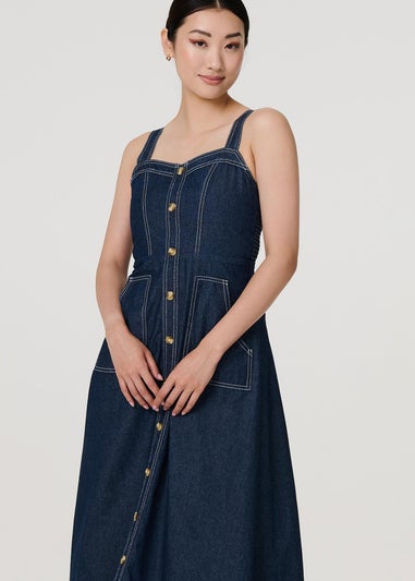 Izabel London Blue Denim Fit & Flare Midi Dress