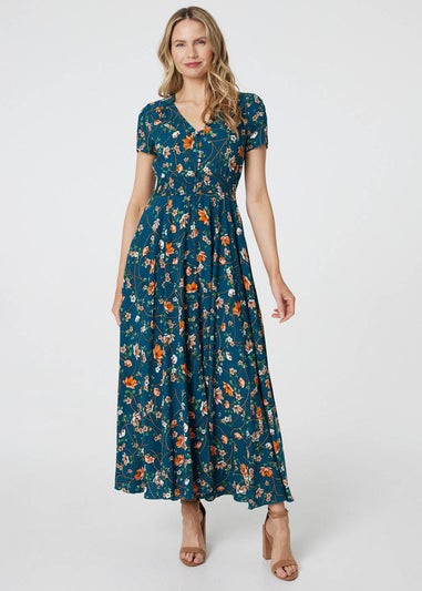 Izabel London Teal Floral Maxi Dress with Pockets