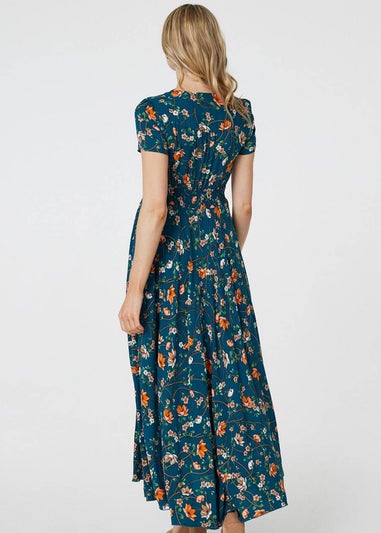 Izabel London Teal Floral Maxi Dress with Pockets