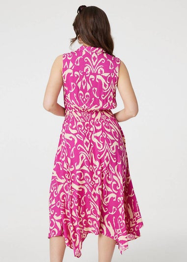 Izabel London Pink Ikat Print Sleeveless Shirt Dress