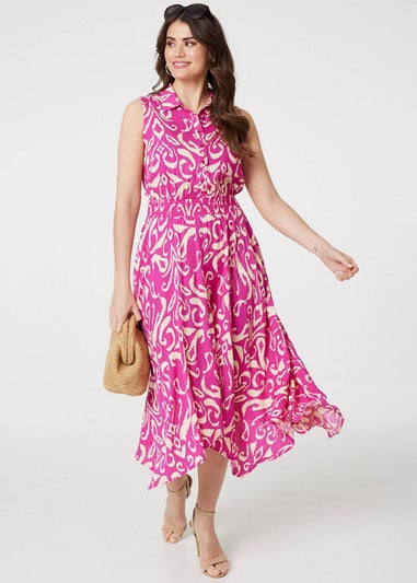 Izabel London Pink Ikat Print Sleeveless Shirt Dress