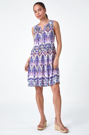 Roman Petite Purple Petite Aztec Print Button Front Dress