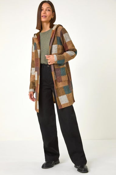 Roman Tan Colour Block Faux Longline Hooded Jacket