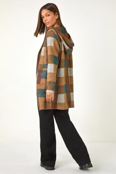 Roman Tan Colour Block Faux Longline Hooded Jacket