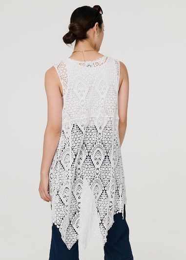 Izabel London White Lace Open Front High Low Cardigan