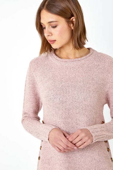 Roman Light Pink Button Detail Curved Hem Jumper