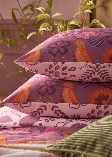 furn. Purple Broderie Floral Reversible Duvet Cover Set