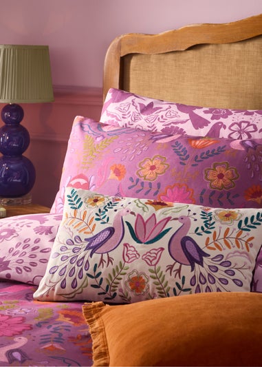 furn. Purple Broderie Floral Reversible Duvet Cover Set