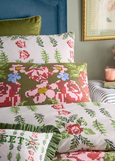 furn. Green Feeoni Cottage Floral Duvet Cover Set