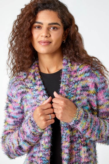 Roman Purple Fluffy Longline Cosy Cardigan