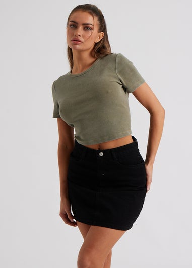 Urban Bliss Khaki Washed Ribbed Tee