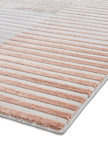 Think Rugs Apollo Grey/Pink Modern Linear Rug