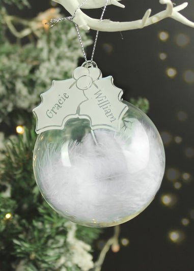 Personalised Memento Company Clear Holly Acrylic Feather Bauble