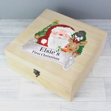 Personalised Memento Company Wood Colourful Santa Large Christmas Eve Box