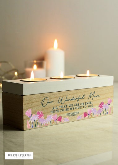 Personalised Memento Company Wood Hotchpotch Wild Flower Triple Tealight Box