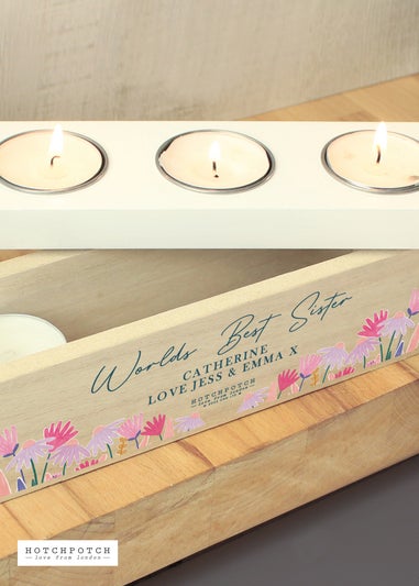 Personalised Memento Company Wood Hotchpotch Wild Flower Triple Tealight Box