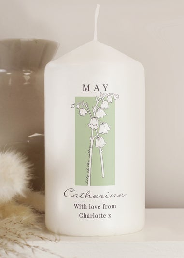 Personalised Memento Company White Birth Flower Pillar Candle