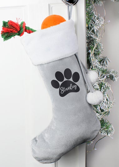 Personalised Memento Company Grey Paw Print Silver Stocking