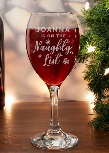 Personalised Memento Company Clear I'm On The Naughty List Wine Glass