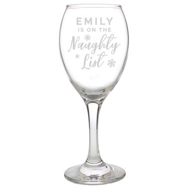 Personalised Memento Company Clear I'm On The Naughty List Wine Glass