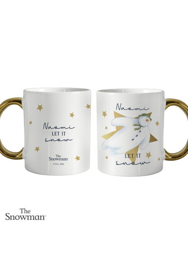 Personalised Memento Company White The Snowman Let it Snow Gold Handed Mug