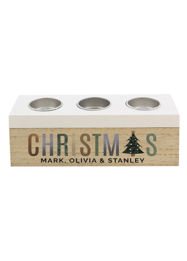 Personalised Memento Company White Christmas Tree Triple Tea Light Box