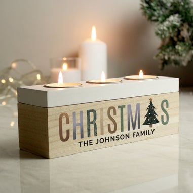 Personalised Memento Company White Christmas Tree Triple Tea Light Box