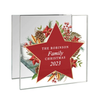 Personalised Memento Company Clear Christmas Glass Tea Light Candle Holder