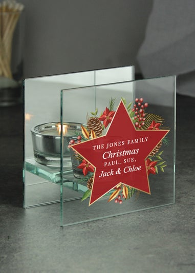 Personalised Memento Company Clear Christmas Glass Tea Light Candle Holder