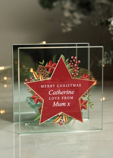 Personalised Memento Company Clear Christmas Glass Tea Light Candle Holder