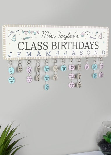 Personalised Memento Company White Classroom Office Birthday Planner Plaque with Customisable Discs