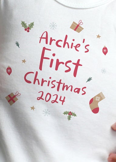 Personalised Memento Company White First Christmas 0-3 Months Baby Vest