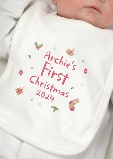 Personalised Memento Company White First Christmas Bib