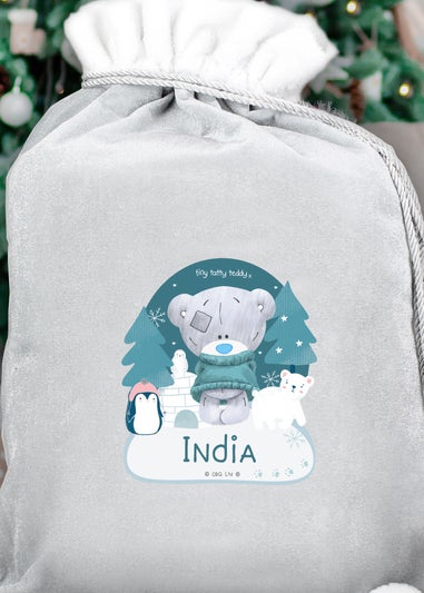 Personalised Memento Company Grey Winter Explorer Tiny Tatty Teddy Luxury Pom Pom Sack