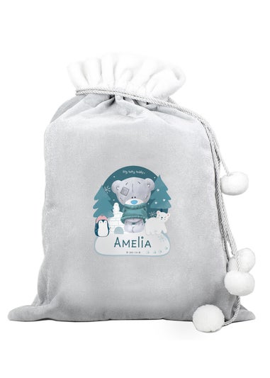 Personalised Memento Company Grey Winter Explorer Tiny Tatty Teddy Luxury Pom Pom Sack