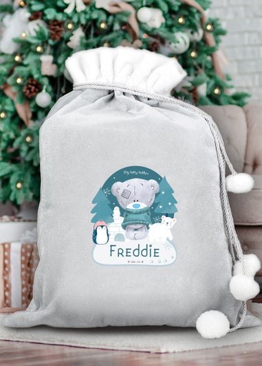 Personalised Memento Company Grey Winter Explorer Tiny Tatty Teddy Luxury Pom Pom Sack