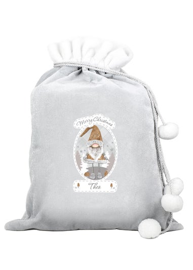 Personalised Memento Company Grey Christmas Gonk Luxury Pom Pom Sack