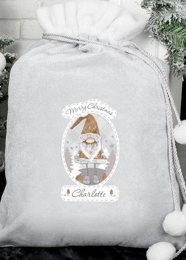 Personalised Memento Company Grey Christmas Gonk Luxury Pom Pom Sack