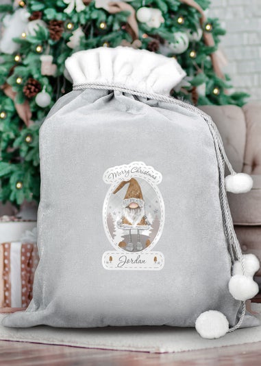 Personalised Memento Company Grey Christmas Gonk Luxury Pom Pom Sack