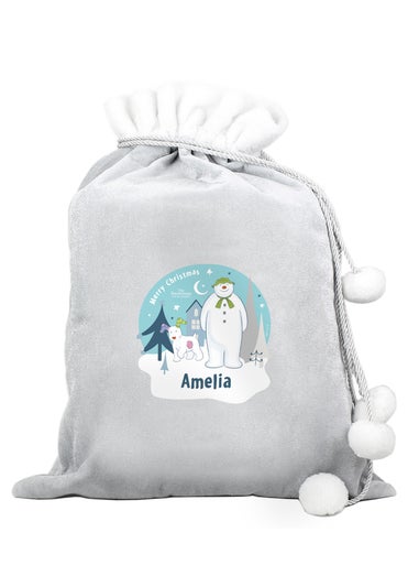 Personalised Memento Company Grey The Snowman and the Snowdog Luxury Pom Pom Sack