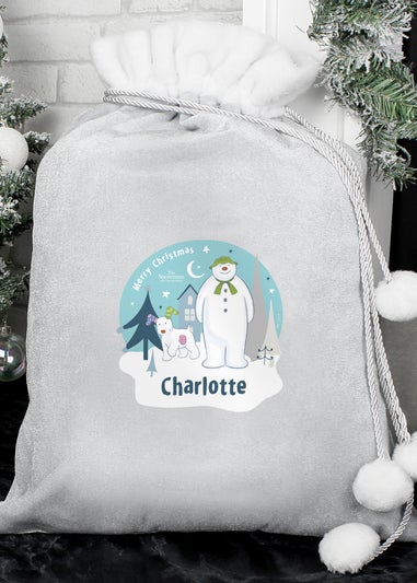 Personalised Memento Company Grey The Snowman and the Snowdog Luxury Pom Pom Sack