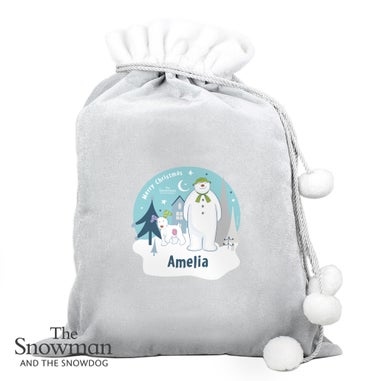 Personalised Memento Company Grey The Snowman and the Snowdog Luxury Pom Pom Sack