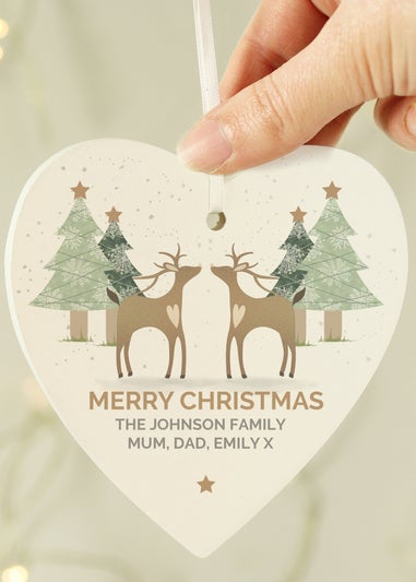 Personalised Memento Company Wood Reindeer Couple Heart Decoration