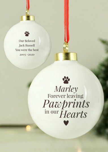 Personalised Memento Company White Pawprints Memorial Bauble