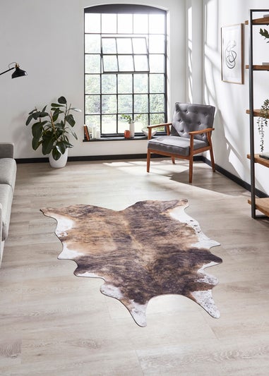 Think Rugs Faux Cow Print Brown Animal Print Rug